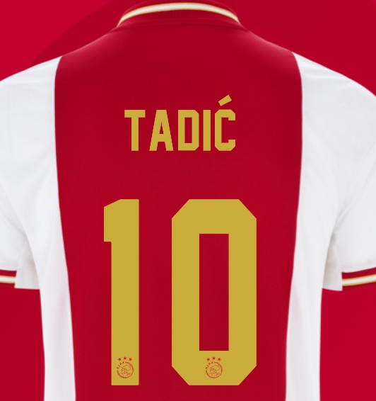 Gold Number and Font on back of Ajax Shirt 22-23