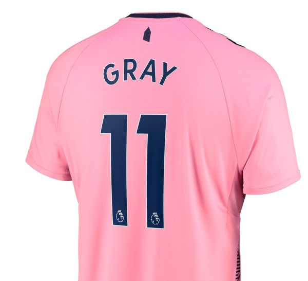 Lettering and Font on Back of Everton Away Shirt