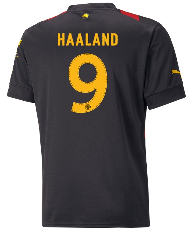 Man City Font Gold on Back of Away Shirt 22 23